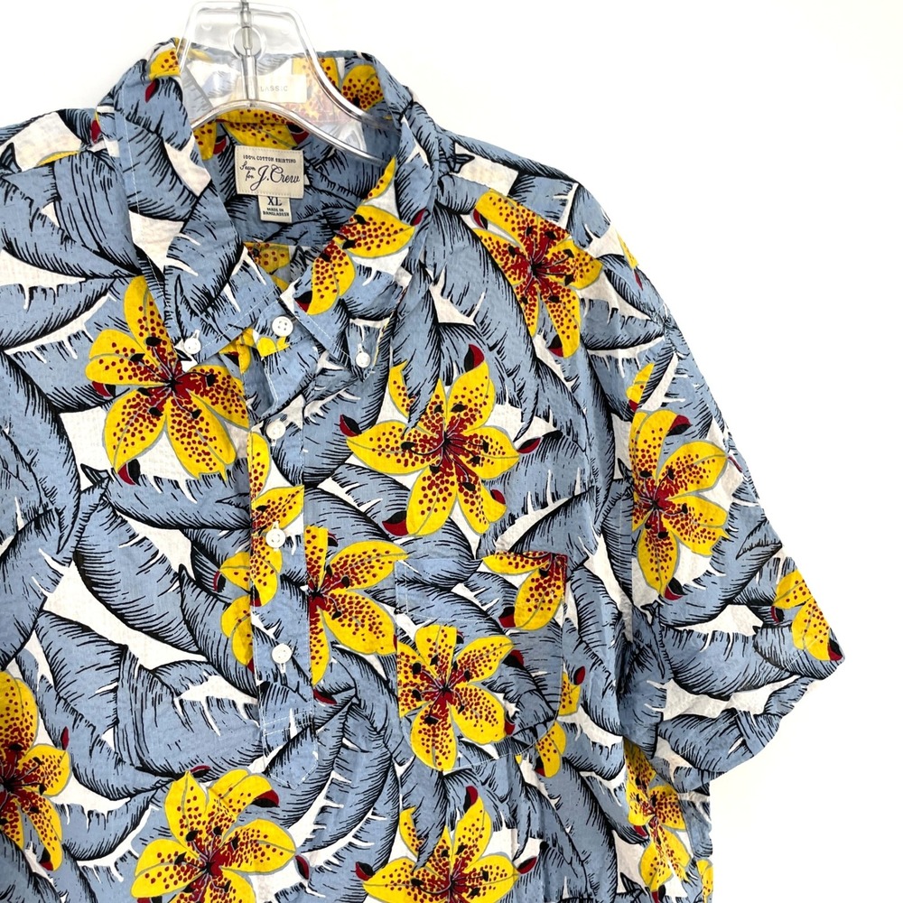 J.Crew Mens XL Classic Fit Floral Tropical Cotton Short Sleeve Button Down Shirt